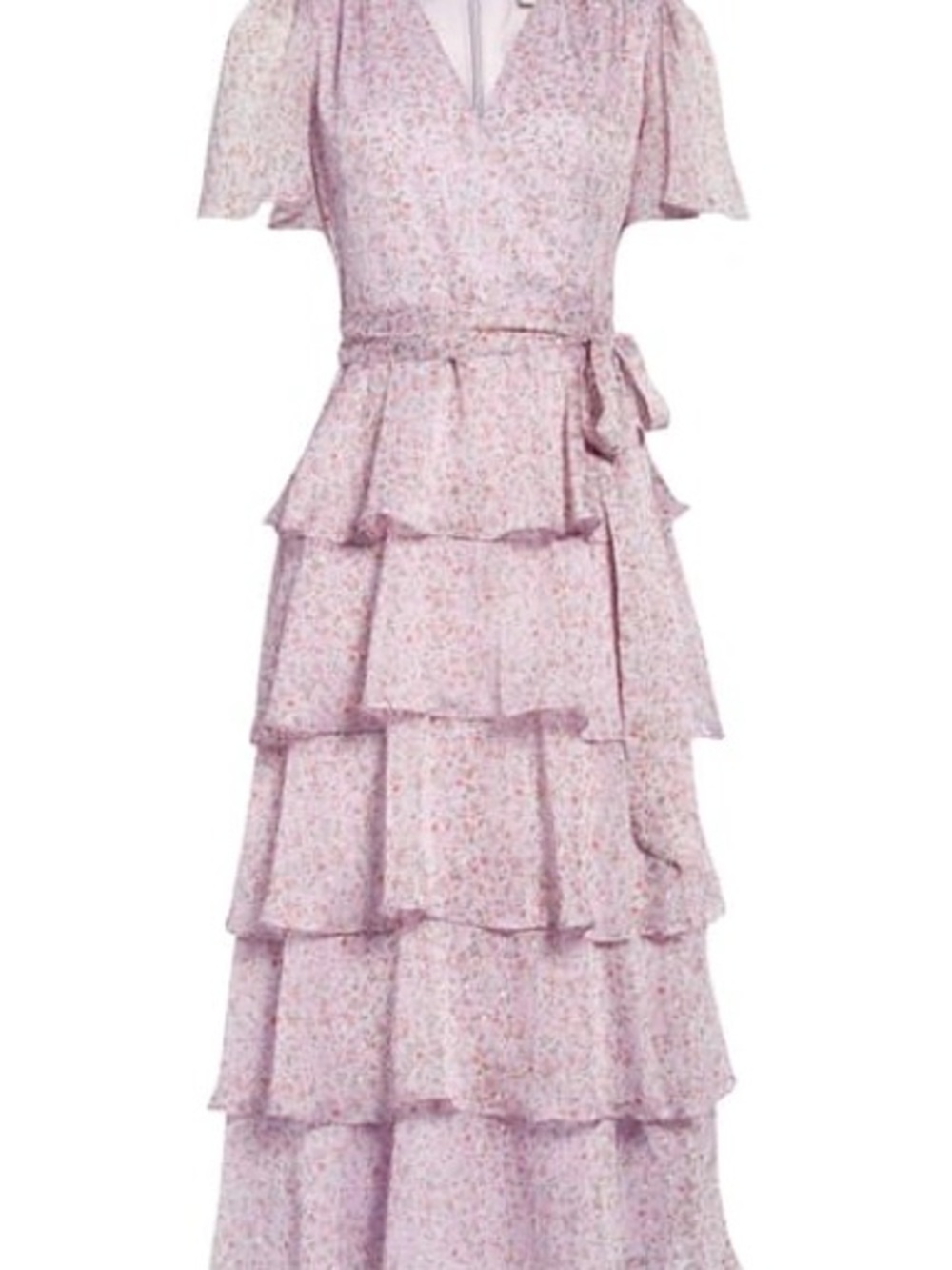 Rachel Parcell Pink Floral Ruffle Tiered Midi Dress